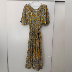 Yellow Floral Maxi Dress with Puff Sleeves